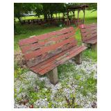 2 Redwood benches with concrete legs and backing, made by Allied Concrete out of KCMO - need a little love and paint job