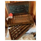 Antique Irwin Auger bits with wooden case, made about 1887 +/-