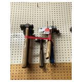 6 ball pein hammers, 1 tack hammer, 1 shingle hatchet