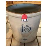 15 Gallon Red Wing crock, both wire handles broken but crock part of handle intact, stamps clear and bright