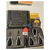 Unusual set of bits by IFIXIT new, Minature tool set, new Stanley 25 ft. tape