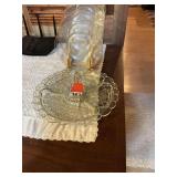 Vintage glass relish dish and 8 clear glass serving dishes