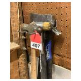 1 - 24 inch ball pein hammer, claw hammer, plastic mallet and 1 hatchet