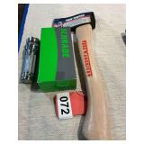 True Temper Hatchet and a Redline Nebo 300 lumen flashlight with a new Schrade ST1N Multitool in the box