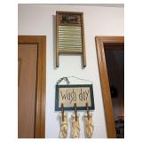 Decorative Wall Hanging Set Including Mirror, Washboard, and Wash Day Sign