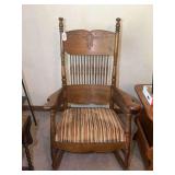 Wooden Spindle Back Rocking Chair with Upholstered Seat