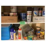 Workshop Supplies Including Paints, Stains, and Adhesives