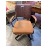 Swivel Office Chair with Orange Fabric Seat and Brown Vinyl Back