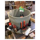 Canvas Tool Bucket with Assorted Hand Tools and Electrical Supplies