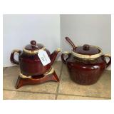 McCoy Pottery Brown Drip Glaze Teapot and Covered Serving Dish