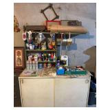 Storage Cabinet with Assorted Painting and Refinishing Supplies