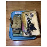 Cast Aluminum Toy Stove, Metal Advertising Serving trays, Old Handheld fans, Pocket knife