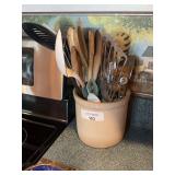 Stoneware Crock with Assorted Kitchen Utensils