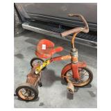 Red Metal Tricycle with Wooden Pedals