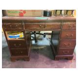 Wooden Desk with Drawer Contents