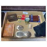 Belt Buckles, Lighter, and Desk Calendar