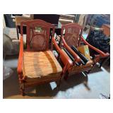 Red Painted Chairs with Cane Backs