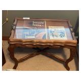 Wooden table with Removable Glass Top Tray