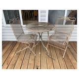 Metal Patio Bistro Set with Two Chairs and Round Table