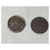 US Nickels: 1916 Buffalo Nickel and 1869 Shield Nickel