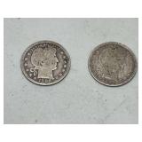 US Silver Barber Quarters, Dated 1897 and 1898