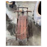 Wooden Sled with Metal Runners and Steering Bar
