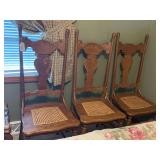 Set of Three Oak Chairs with Cane Seats