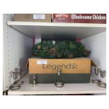 Artificial Pine Wreaths with Metal Candle Holders and Decorative Finial