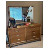Six-Drawer Wooden Dresser with Attached Mirror