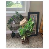 Decorative Home Decor Including Lighthouse Wall Art, Metal Wall Basket, and Wooden Birdhouse