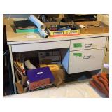 Office Desk and Assorted Office Supplies