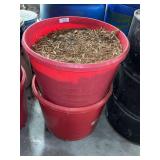 Red Plastic Utility Buckets with Wood Mulch