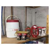 Camping and Outdoor Gear Assortment with Dietz Lanterns and Honeywell Security Light