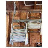Set of Three Folding Aluminum Lawn Chairs with Striped Webbing