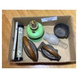 King City Creamery Thermometer, Sad Irons, Cast items and Oil Lamp