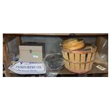 Household Including Metal Storage Box, Wooden Baskets, Belts, and Paper Ephemera