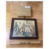 Framed Print of Victorian Women and Set of Win-El-Ware Trivets