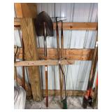 Garden Hand Tools Including Shovel and Hoes