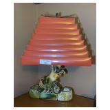 Gonder pottery rearing stallion Table Lamp with Tiered Metal Shade