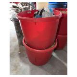 Red Plastic Utility Buckets with Mulch