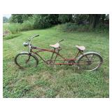 Red Tandem Bicycle with Dual Seating
