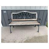 Garden Bench with Cast Metal Frame and Wood Slats