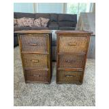 Pair of Woven Rattan Three-Drawer Storage Chests