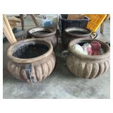 Set of Four Fluted Plastic Planters with Metal Handles