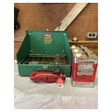 Coleman Vintage liquid gas camp stove (generates fine) with 3 gallons of Coleman Camp stove gas.