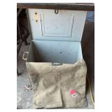 Large gray metal chest with lid and hasp and a green military mail bag w/zipper Coast guard issue from the 1950’s. Know the origin is correct