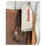 3 used carpenters pouches and belts and 6 new Sutherlands cloth carpenters aprons.