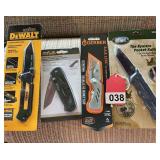 Dewalt, Gerber, and 4- 4 inch folders all in blister packs