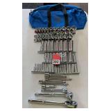 New 78 piece set of sockets, ratchets and extensions, ¼ - 3/8 and ½ inch, never used made by KT. Not top of the line but still a great set. THIS ENDS BAY # 1 BEGINNING BAY # 2