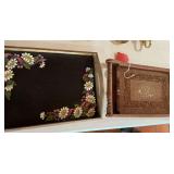 2 Beautiful serving trays, 1 hand painted and 1 hand carved from India